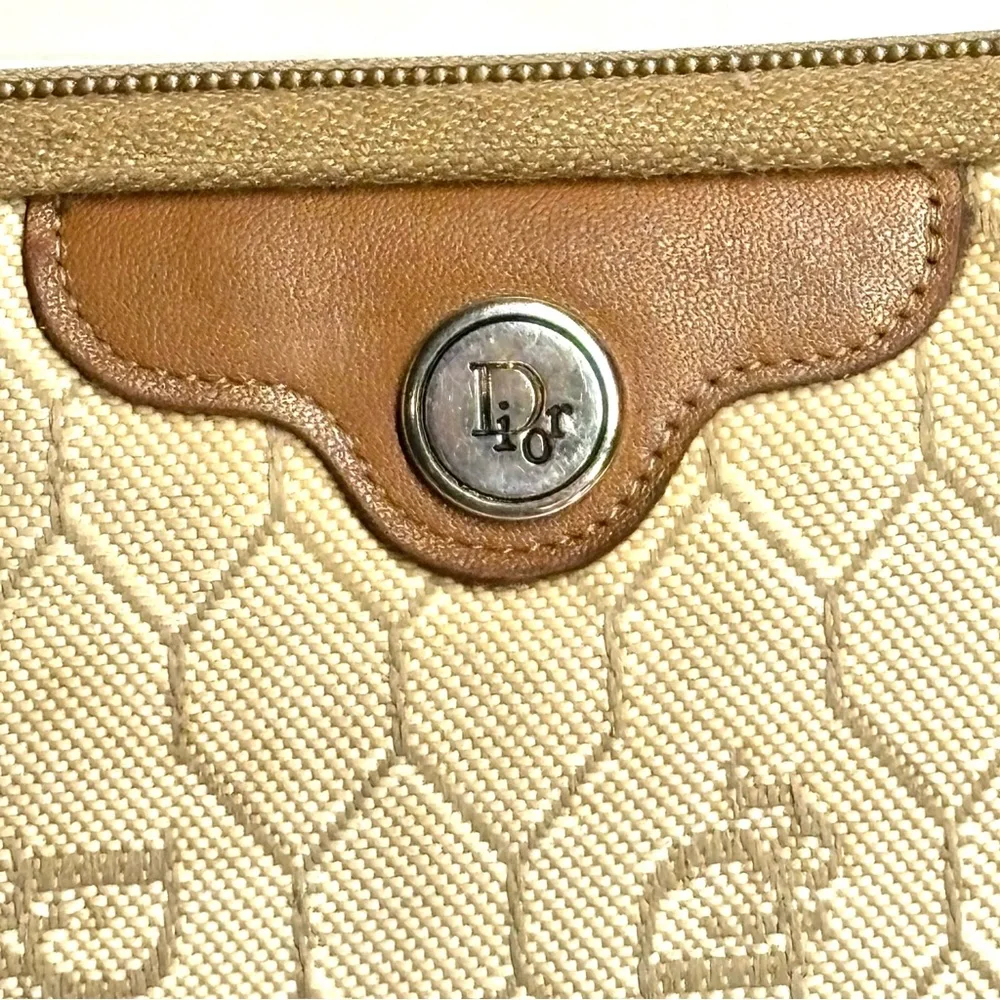 Authentic 1990s CHRISTIAN DIOR Brown Honeycomb Clutch Pouch Cosmetics Bag France